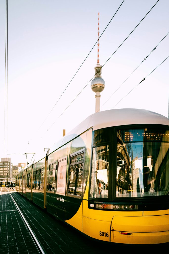 A tram in a stop