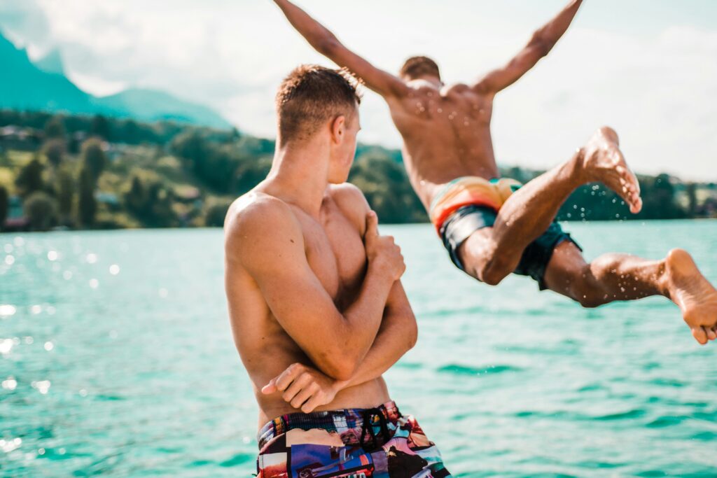 two quys jumping into Lake Balaton